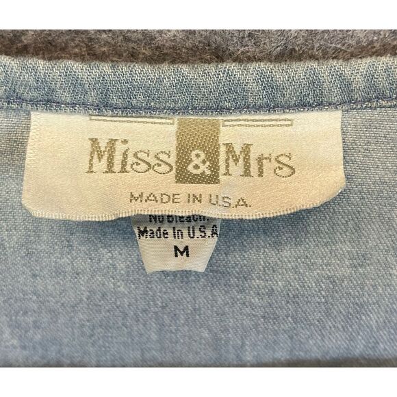 Vintage MISS & MRS Outfit Set Women's Medium Blue Cotton Denim Studded Fringed - Picture 4 of 14